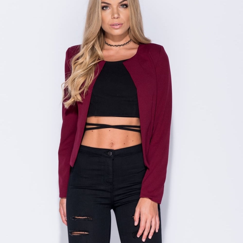 Wine Collarless Blazer